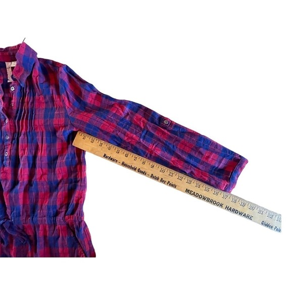 Women's Alya red/blue plaid print tunic dress. Cinched tie waist. Size Small - Picture 6 of 8